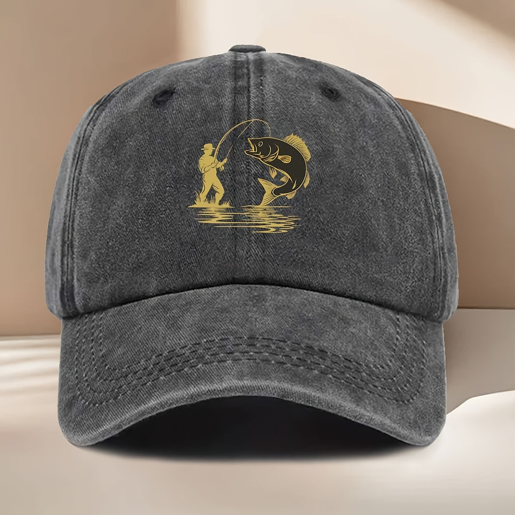 Fishing-Themed Baseball Cap with Curved Brim & Suitable for All Seasons, Suitable for Easter Ramadan Independence Day Parties, Outdoor Casual Hat for &, Fishing Print for Daily Wear and Events
