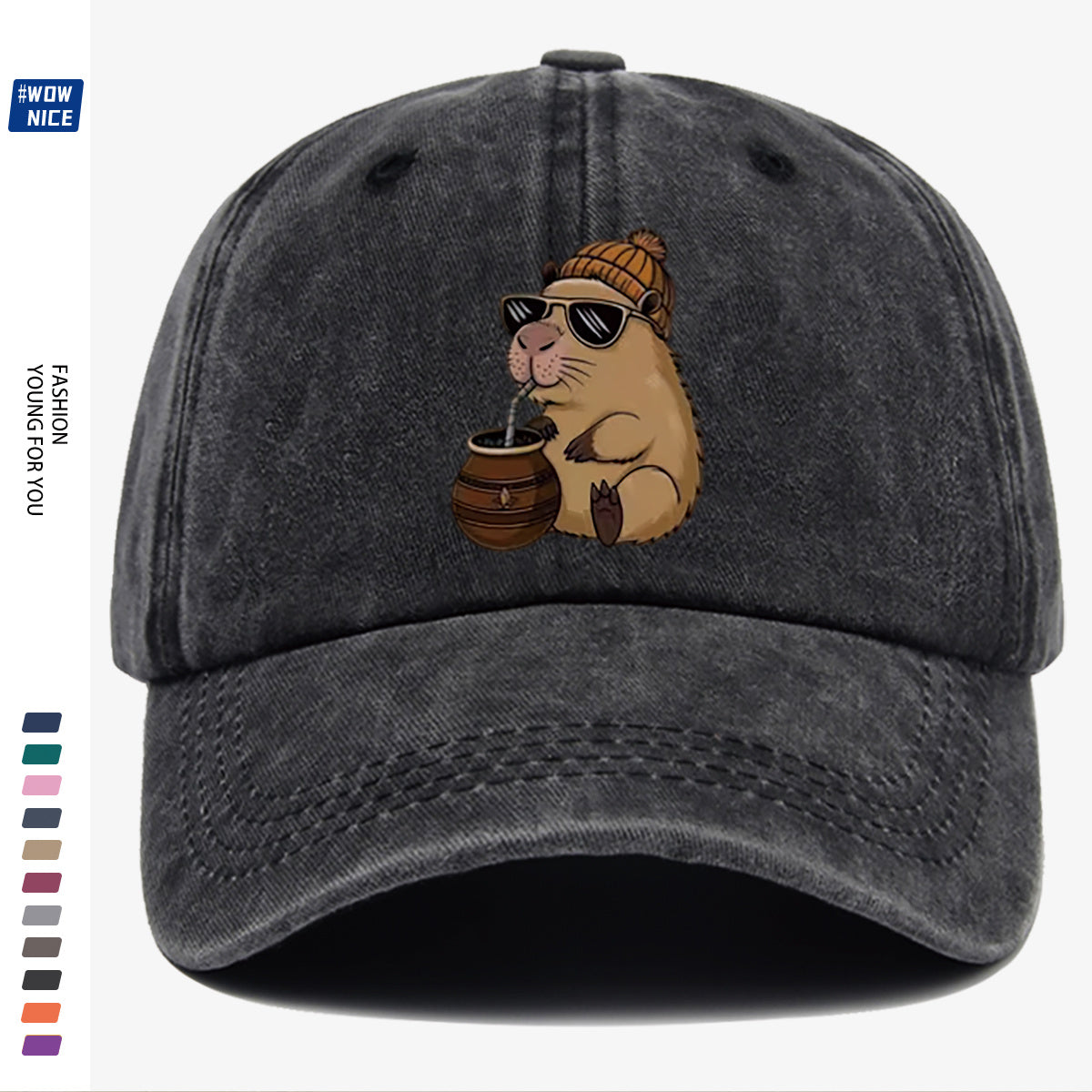 1pc Groundhog Wearing Sunglasses And Hat Drinking Beverage Fun Print Baseball Cap Unisex Slimming Fashion Casual Adjustable Size Daily Outing, Party, Travel, Shopping, Outdoor Activities All-Match Hat Holiday Birthday Gift Best Choice