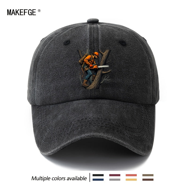 A Unisex Fashion All-Match Printed Lumberjack Baseball Cap, Classic Retro Washed Outdoor Lightweight Curved Brim Hat, Trucker Baseball Cap, Suitable for Outdoor Vacation Travel Camping And Other Leisure Occasions, Holiday Party Hip-Hop Hat