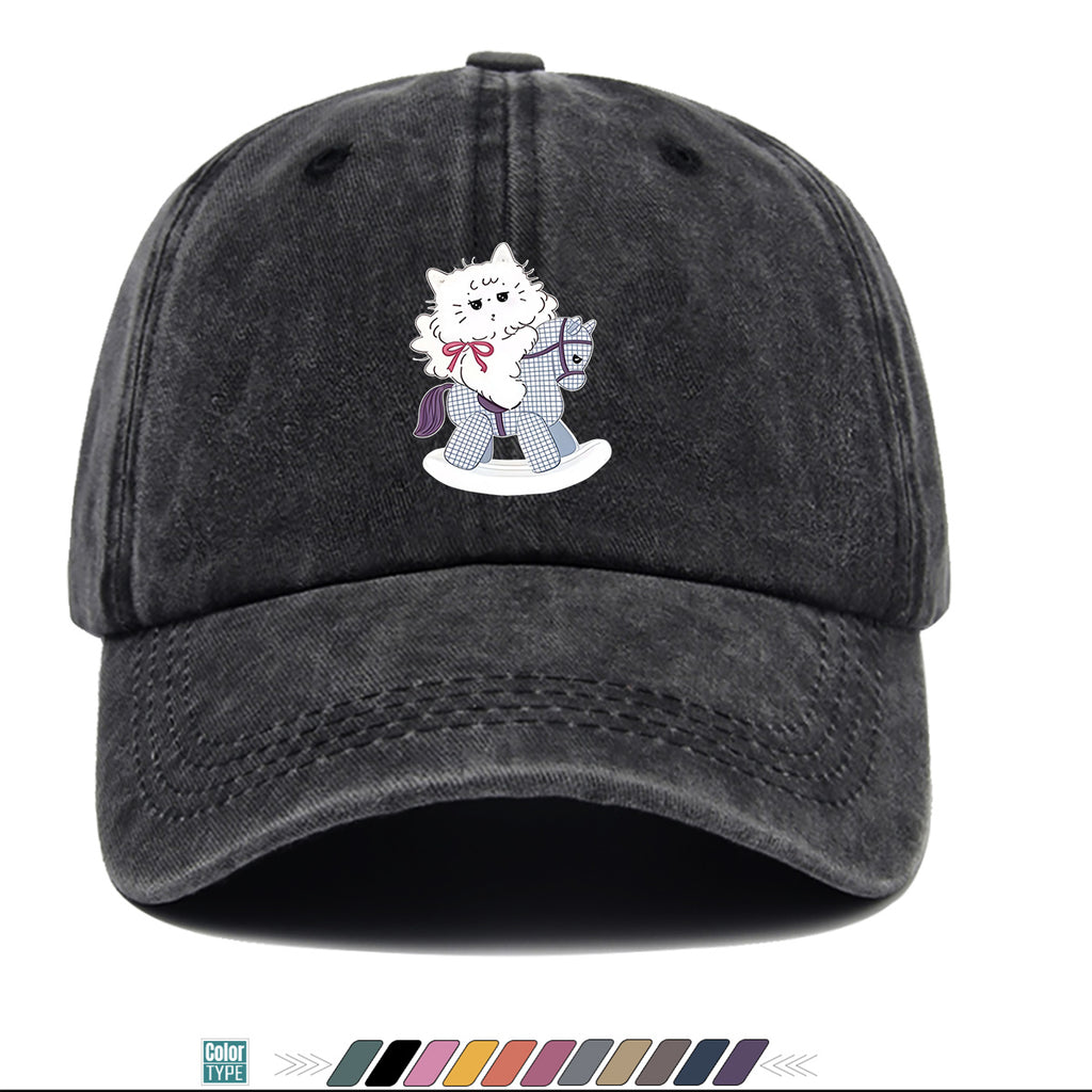 1pc Cartoon Cat Riding a Wooden Horse Printed Baseball Cap, Cute and Adorable Sun Hat, Stylish, , and Beautiful, Unisex Adjustable Baseball Cap, Daily Casual Hat, Family Outing Hat, Suitable for Shopping, Picnics, Amusement Parks, Parties