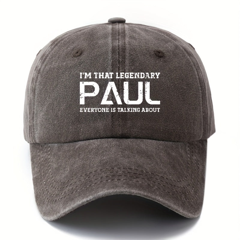 LEGENDARY PAUL" Baseball Cap - Men's Classic  Washed Hat, Outdoor Fishing Trucker Cap
