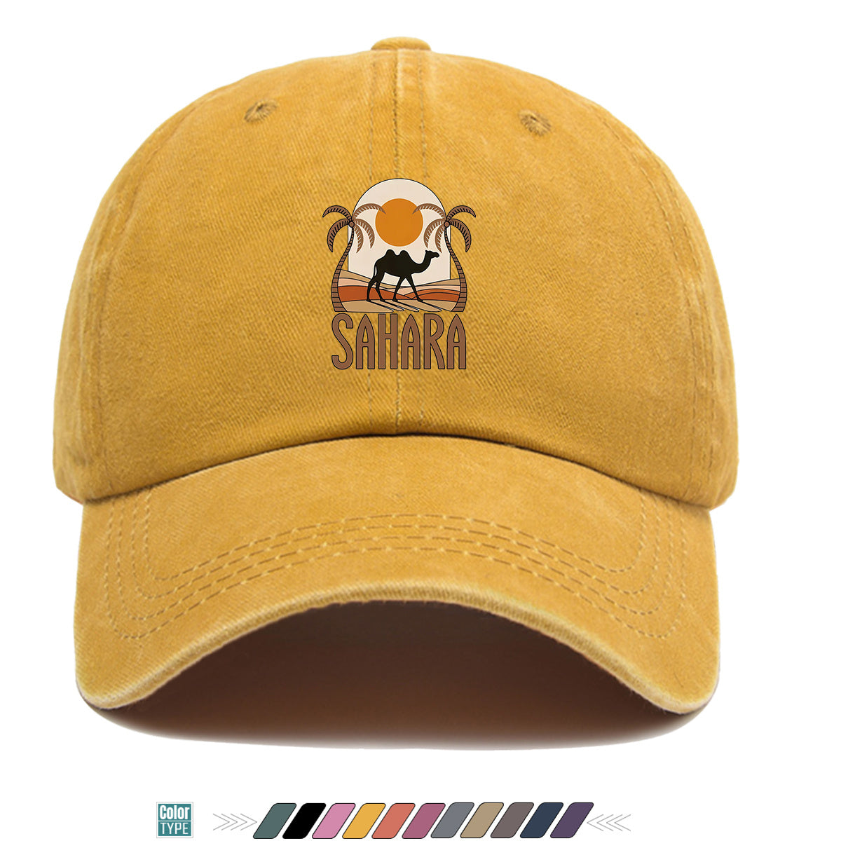 1pc Sahara-Themed Camel and Palm Tree Print Baseball Cap, Comfortable and Breathable Sun Hat, Stylish, Simple, and Beautiful, Unisex Baseball Cap with Adjustable Size, Trucker Hat, Beach Vacation Hat, Suitable for Outdoor Adventures, Desert Travel
