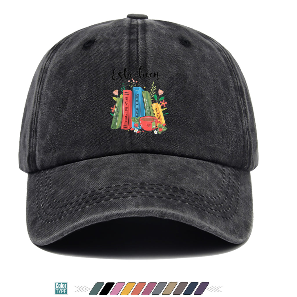 1pc Colorful Books And Teacup Illustration Printed Baseball Cap, Comfortable Breathable Sun Hat, Fashionable Aesthetic Unisex Hat, Adjustable Size, Casual Streetwear, Literary Youth Reading Cap, Suitable for Bookstore Check-In, Cafe Gatherings