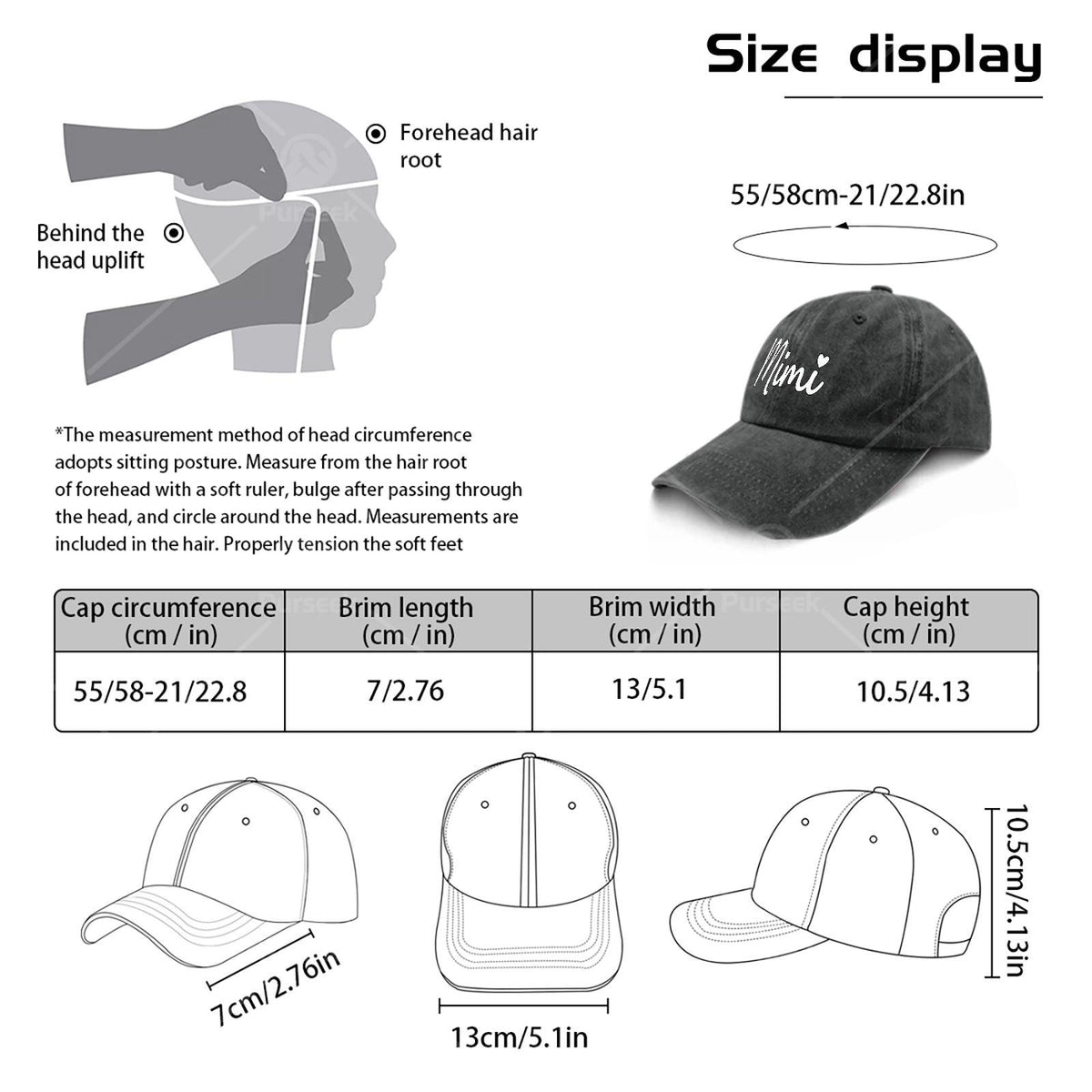 Grandparent Mimi Baseball Hat Unisex Low Profile Washed Distressed Cap