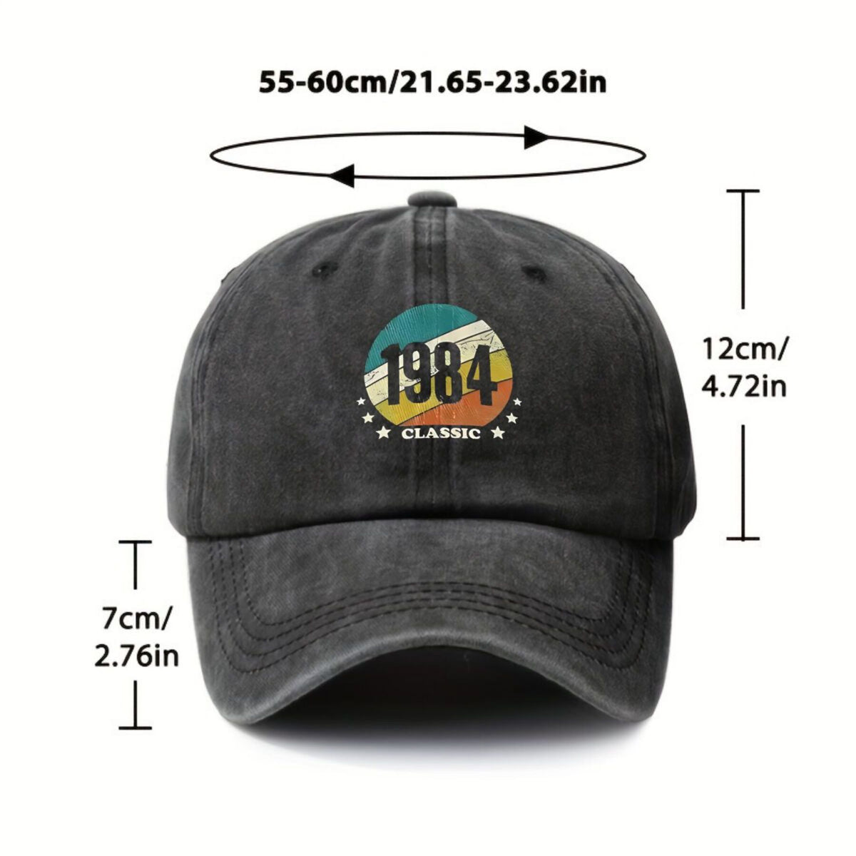 1984 Classic-Inspired, '1984 Classic' Text Color Design Vintage Washed Distressed Duckbill Cap Unisex Outdoor Baseball Cap Adjustable Washed Vintage Style Lightweight Breathable Golf Cap