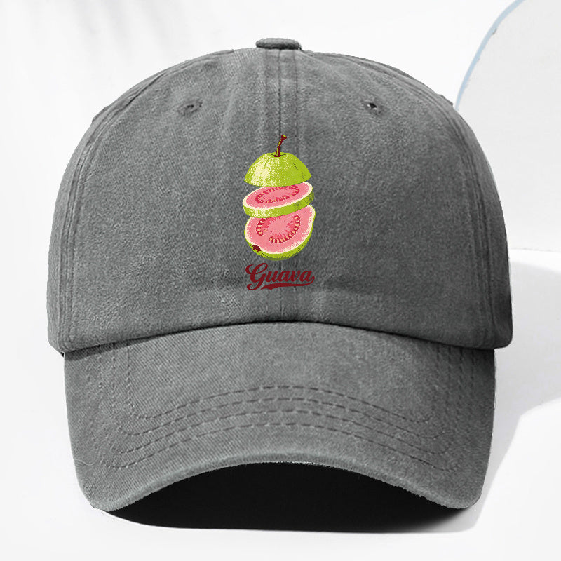 Unisex Guava Fruit Print Washed Vintage Baseball Cap, Fashionable Sun Outdoor Hat for Men and Women, Adjustable Trucker Hat Suitable for All Seasons and Daily Wear