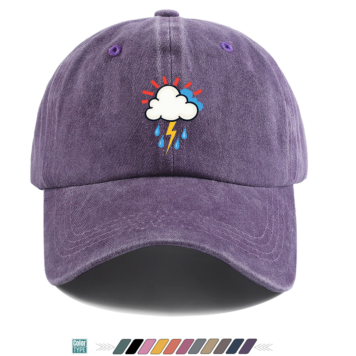 1pc 1pcs Unisex Adjustable Baseball Cap with Cloud Lightning Raindrop Print, Outdoor Sports Hat, Suitable for Daily Wear, Camping, Music Festivals, Cycling, Travel -  Gift for Men & Women, Birthday Present