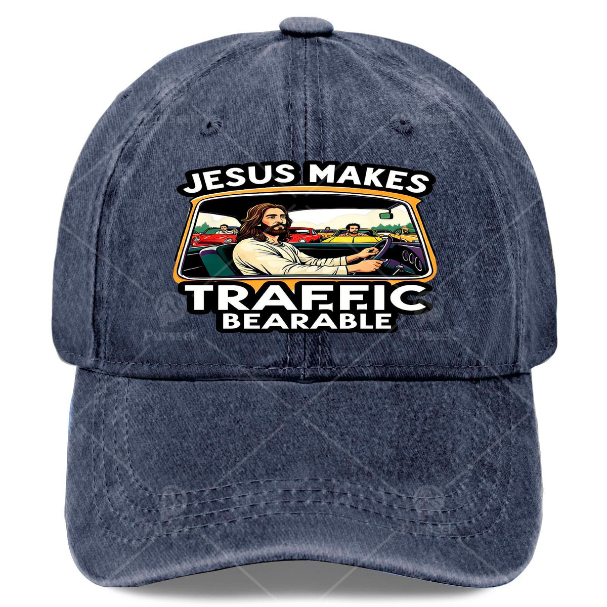 Jesus Makes Traffic Bearable Baseball - Retro Full-Body Print, Lightweight Low-Profile Unisex Hat Suitable for Christmas, Games, 4th of, Casual Wear & Religious Gifts