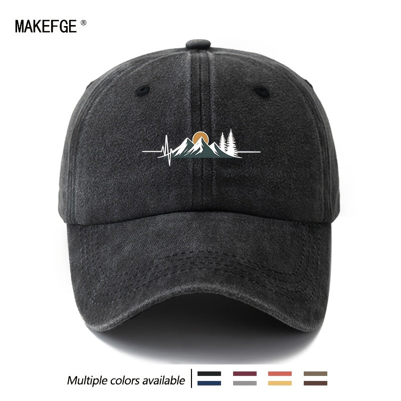 Unisex Fashion All-Match Printed Radio Wave Mountain Peak Baseball Cap, Classic Retro Washed Outdoor Lightweight Curved Brim Hat, Trucker Cap, Suitable for Outdoor Vacation Travel Camping And Casual Occasions, Holiday Party Hip-Hop Hat