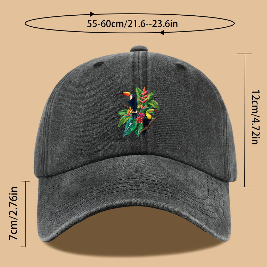 1pc Tropical Rainforest Theme Toucan Print Baseball Cap, Tropical Plant Floral Pattern Sun Hat, Fashionable And Individual Aesthetic Unisex Baseball Cap, Adjustable Size Outdoor Casual Sun Hat, Suitable for Vacation, Travel, Camping, Picnic