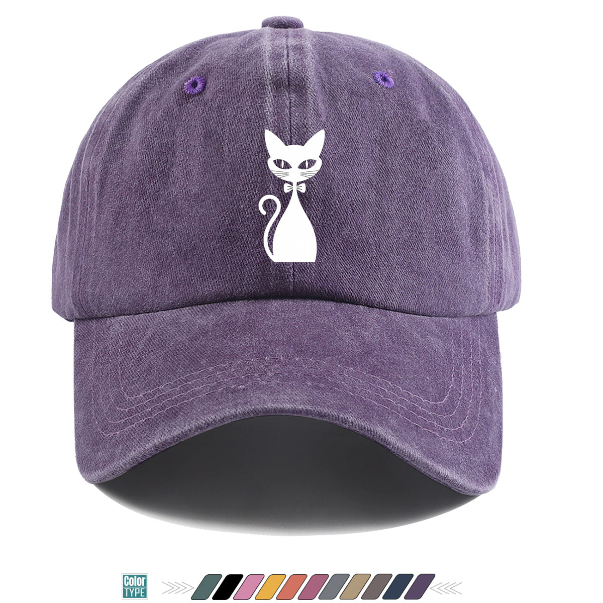 1pc Elegant White Cat Silhouette Printed Baseball Cap, Comfortable Breathable Sun Hat, Fashionable Easy Design, Unisex Adjustable Casual Versatile Duckbill Cap, Suitable for Daily Outings, Cafe Gatherings, Weekend Excursions, Girlfriends' Dates