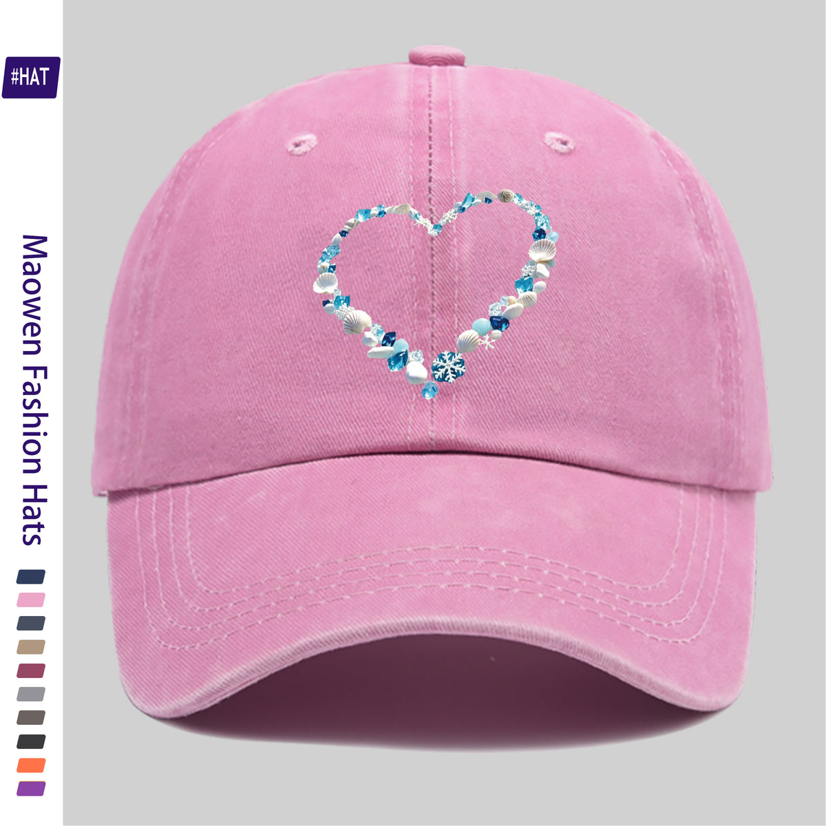 1 Shell and Ice Heart Print Washed Vintage Trucker Dad Hat- Adjustable Snapback Baseball Cap, Suitable for Sports, Outdoor Activities, Travel, and Everyday Casual Wear, Unisex, Lightweight Shell Texture Hat with Shell and Ice Heart Pattern, Durable