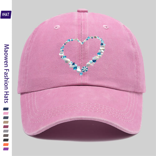1 Shell and Ice Heart Print Washed Vintage Trucker Dad Hat- Adjustable Snapback Baseball Cap, Suitable for Sports, Outdoor Activities, Travel, and Everyday Casual Wear, Unisex, Lightweight Shell Texture Hat with Shell and Ice Heart Pattern, Durable