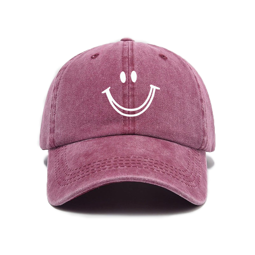 1 Washed Distressed Print Baseball Cap, Adult Versatile Casual Style, Joyful Face Print Washed Distressed Soft Crown Outdoor Sun Baseball Cap for Men and Women