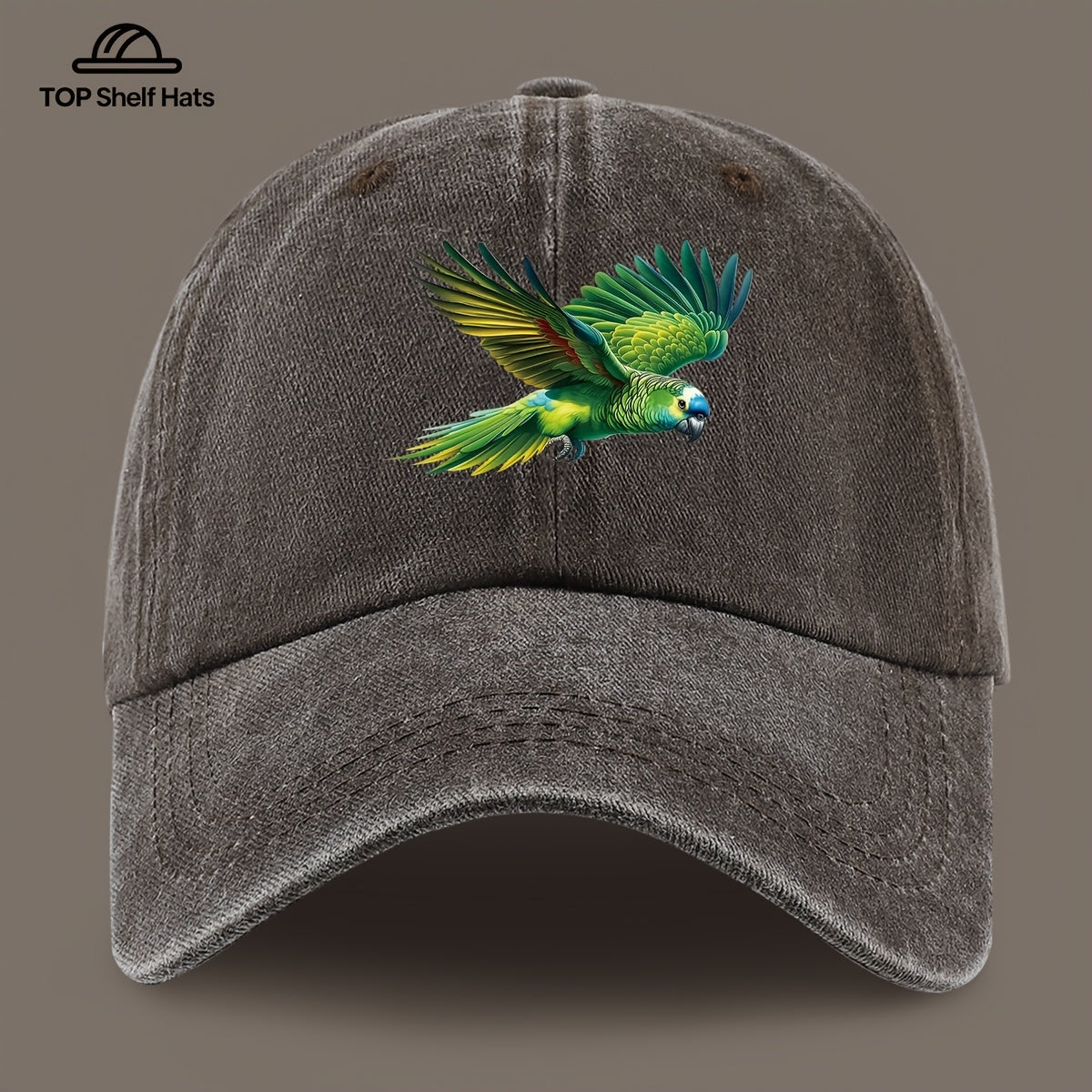 1pc Fashionable Trendy Green Parrot Pattern Design Printed Baseball Cap, Lightweight Comfortable Breathable Adjustable Size, Black PAPA Truck Driver Retro Dad Hat, Mom Beach Vacation Sun Hat, Youth Couple Outdoor Skate Cap