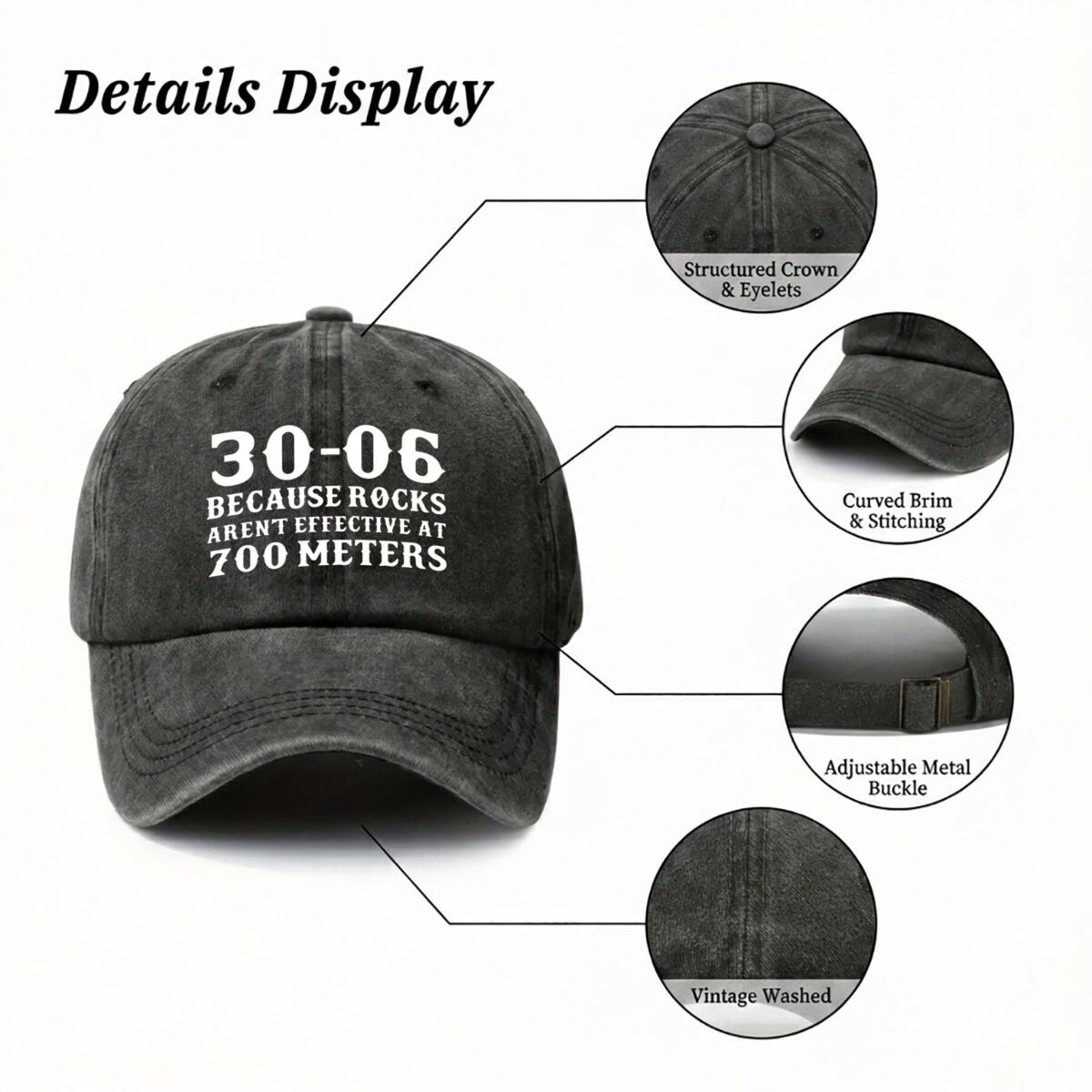 30-06 Because Roses Aren'T Effective at 700 Meters Made of Suitable Material for 2026 New Vintage Duckbill Cap Washed Baseball Cap Men'S Printed Outdoor Fashion Hat Unisex