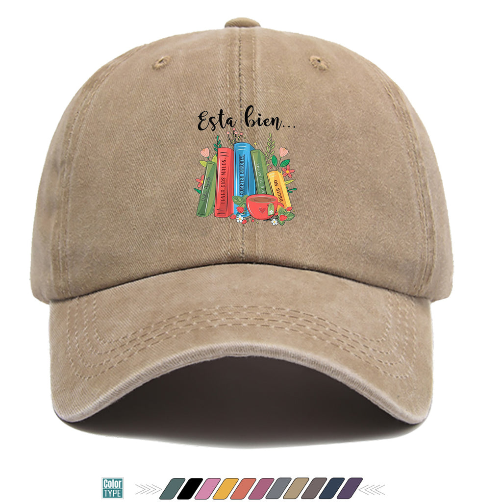 1pc Colorful Books And Teacup Illustration Printed Baseball Cap, Comfortable Breathable Sun Hat, Fashionable Aesthetic Unisex Hat, Adjustable Size, Casual Streetwear, Literary Youth Reading Cap, Suitable for Bookstore Check-In, Cafe Gatherings