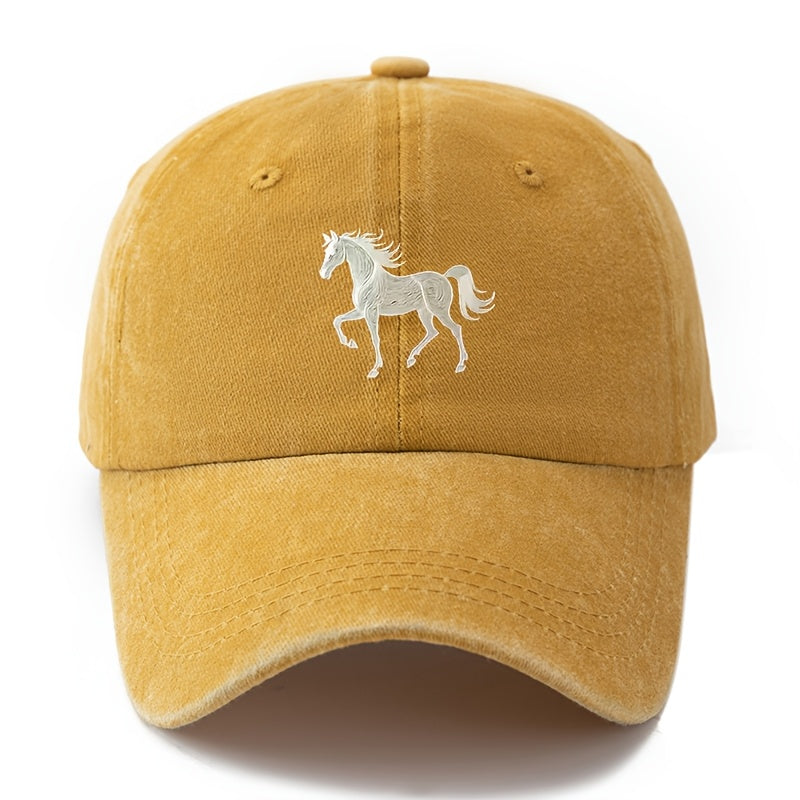 1 Unisex Fashion Versatile Printed Horse Baseball Cap | Classic Vintage Washed Lightweight Curved Brim, Ideal for Outdoor Travel, Camping, Casual Daily Wear, Hip-Hop Festivals |, Woven, Brand: MAKEFGE