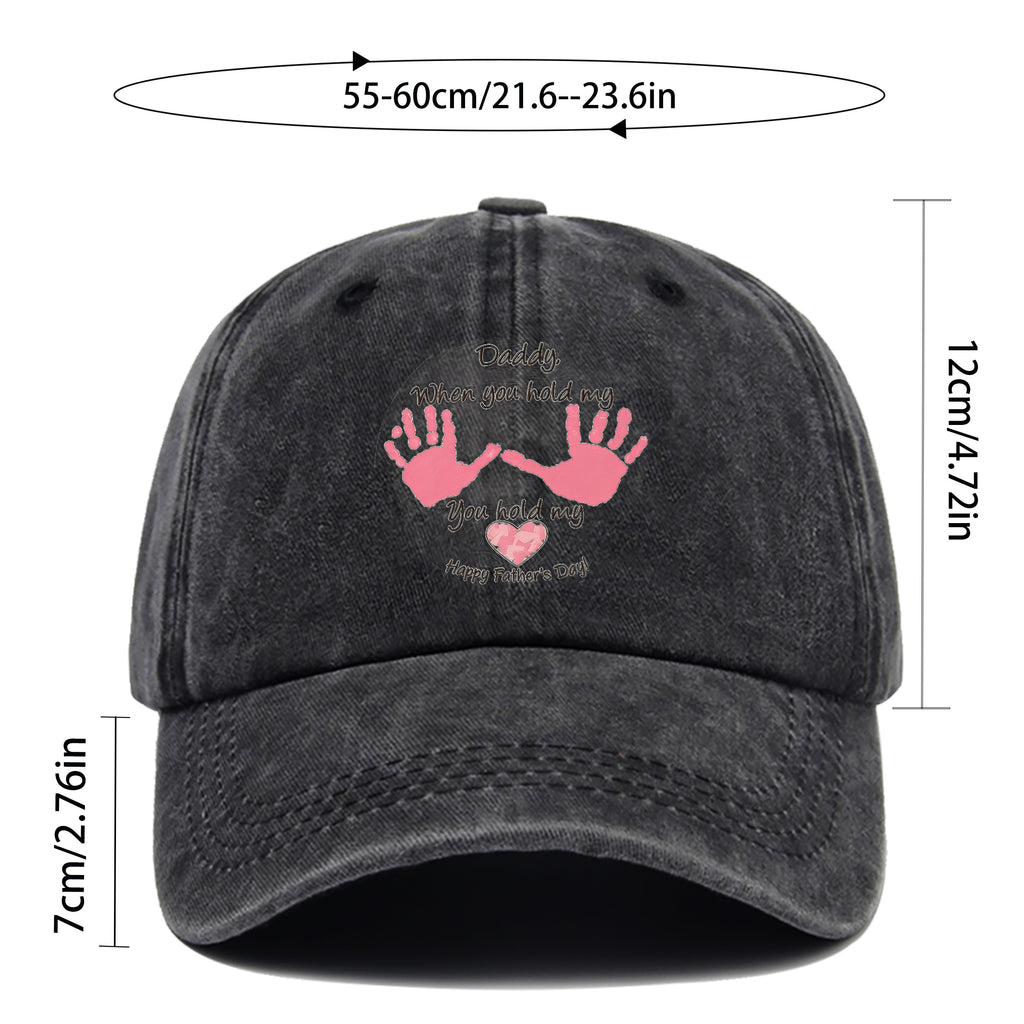 Adjustable Baseball Cap with "Daddy When You Hold Me" Lettering - Unisex Vintage Washed Hat Suitable for Streetwear, Machine Washable, Buckle Closure, Retro Design for Men & Women, Casual Fashion Accessory