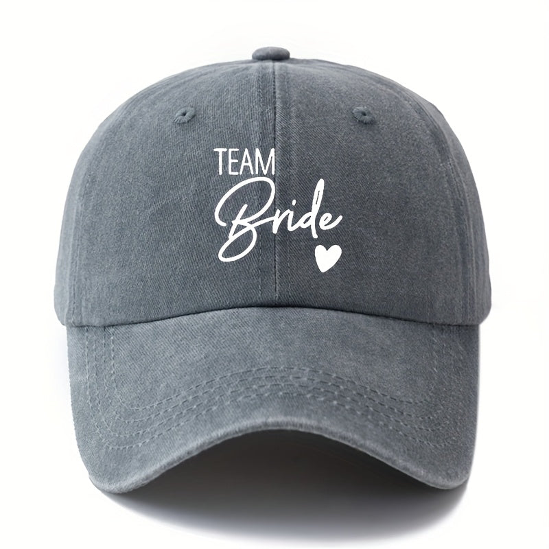 Unisex Printed Letter Washed Baseball Cap, TEAM Bride Curved Brim Hat, Lightweight Outdoor Bucket Hat for Camping And Travel Casual Style, Trucker Baseball Cap Suitable for Men And Women