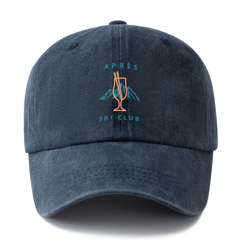 A Unisex, Fashionable and Versatile Baseball Cap with a Printed Wine Glass and Snow Mountain Design, a Classic Retro Washed Outdoor Lightweight Curved Brim Cap, Suitable for Outdoor Vacations, Travel, Camping, and Other Casual Occasions, a Hip-hop Ca