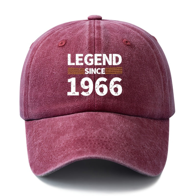 A Unisex Fashionable and Versatile Printed "LEGEND SINCE 1966" Baseball Cap, Featuring a Classic Vintage Washed Lightweight Curved Brim. Suitable for Outdoor Vacations, Travel, Camping, and Other Casual Occasions. Also Ideal as a Hip-hop Cap