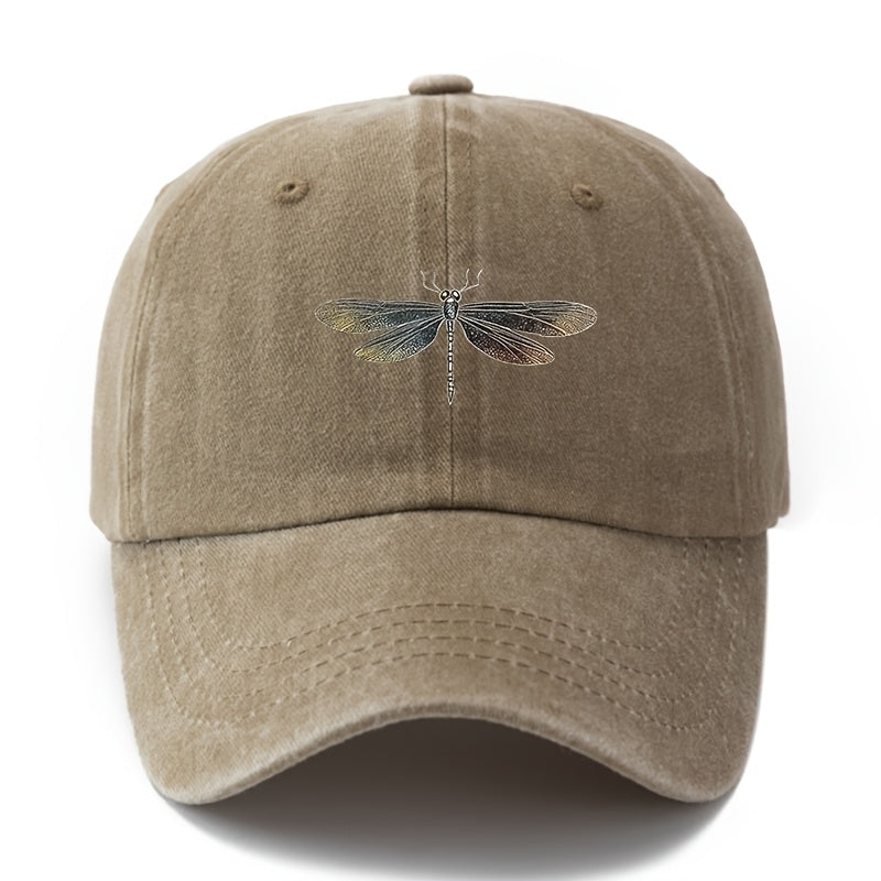 A Unisex Fashion Baseball Cap with a Printed Dragonfly Pattern, Trendy Style for Outdoor Activities, Sun Curved Brim Hat, Adjustable Size for Outdoor Vacations, Travel, Camping, and Casual Wear, a Top Choice for Gifts.