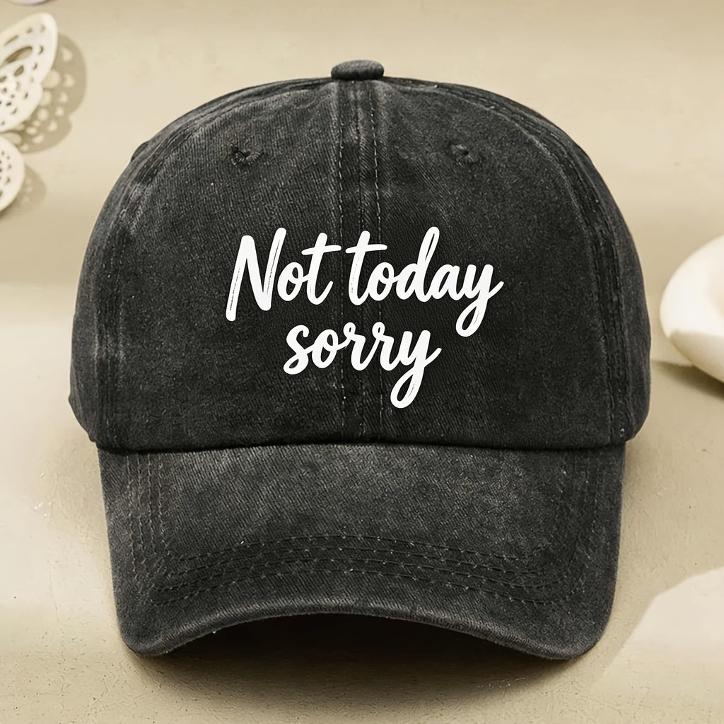 Not Today Sorry Lettering Vintage Baseball Cap for Men & Women - Retro Streetwear Adjustable Pull-String Cap with Lettering, Machine Washable Suitable for, Gifts, Casual Attire