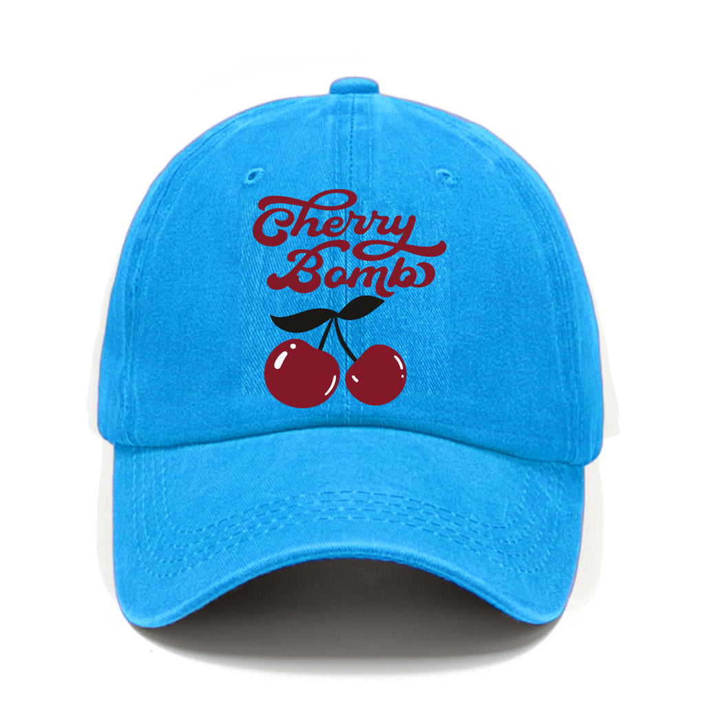 Vintage Cherry Bomb Print Washed Baseball Cap, a Fresh Retro-Style Men'S Hat, Suitable for Spring And Summer Casual Wear, Versatile Hat, Comfortable And Breathable, Perfect for Outdoor Use, Matching Outfits