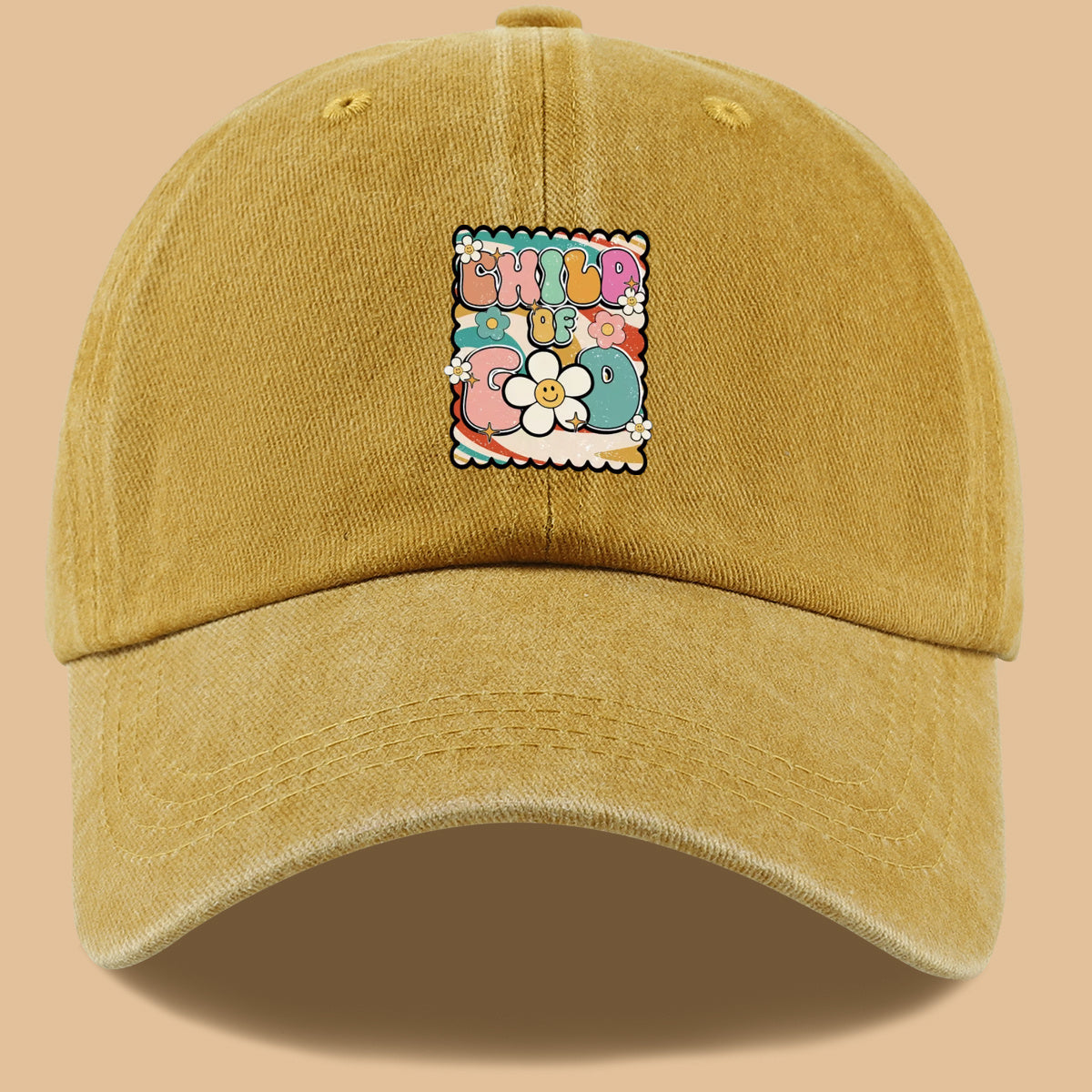 1pc "CHILD OF GOD" Vintage Fun Floral Print Baseball Cap, Comfortable and Breathable Sun Hat, Stylish, Colorful, and Beautiful, Unisex Adjustable Baseball Cap, Casual Street Fashion Hat, Outdoor Sun Hat for Sunbathing, Suitable for Daily Outings