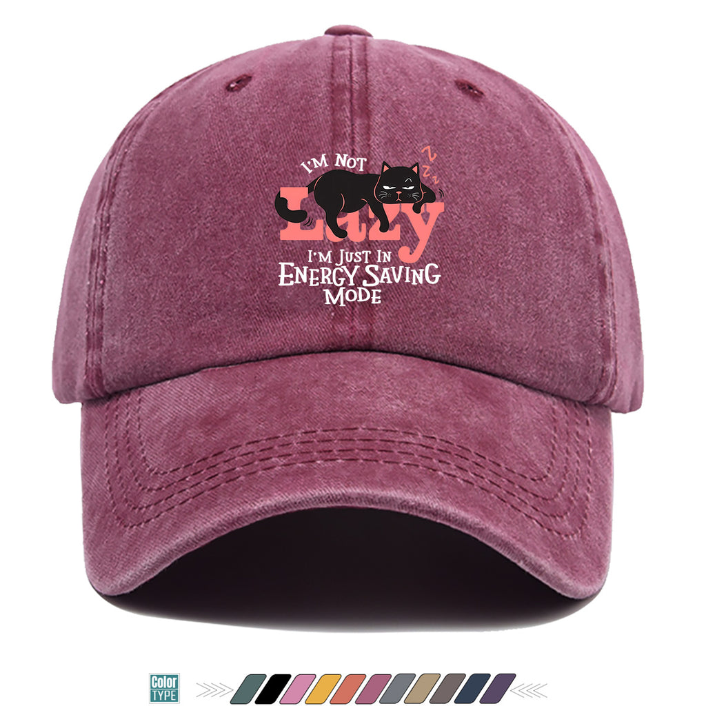 1pc "LAZY" Letter Print Baseball Cap with Lazy Black Cat Print, Fashionable Casual Duckbill Cap, Unisex Adjustable Street Style Sun Hat, for Daily Outings, Café Lounging, Weekend Lounging, Friend Gatherings, Daily Wear, Shopping, Park Strolls