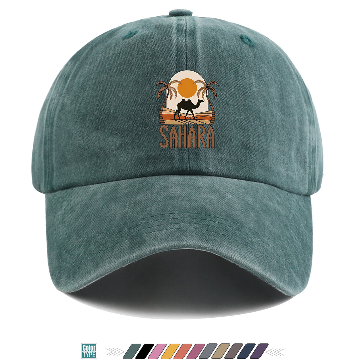 1pc Sahara-Themed Camel and Palm Tree Print Baseball Cap, Comfortable and Breathable Sun Hat, Stylish, Simple, and Beautiful, Unisex Baseball Cap with Adjustable Size, Trucker Hat, Beach Vacation Hat, Suitable for Outdoor Adventures, Desert Travel