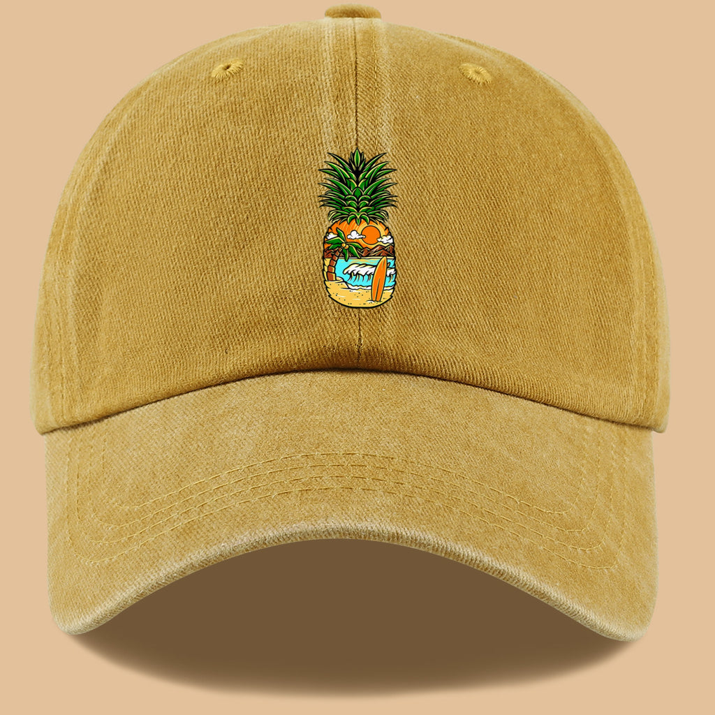 1pc Pineapple Print Trucker Hat - Adjustable Unisex Baseball Cap with Pineapple & Beach Scenery Design, Breathable Suitable for Outdoor, Vacations, Parties, Daily Wear - Suitable for Men and Women, Ideal Gift for Beach Lovers