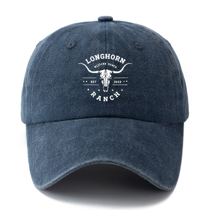 Unisex LONGHORN Printed Retro Baseball Cap with Iconic - Lightweight Curved Brim Trucker Hat Suitable for Outdoor, Travel, Camping, Hip-Hop Style, Machine Washable for Men & Women, Casual Gift for Parties and Daily Wear