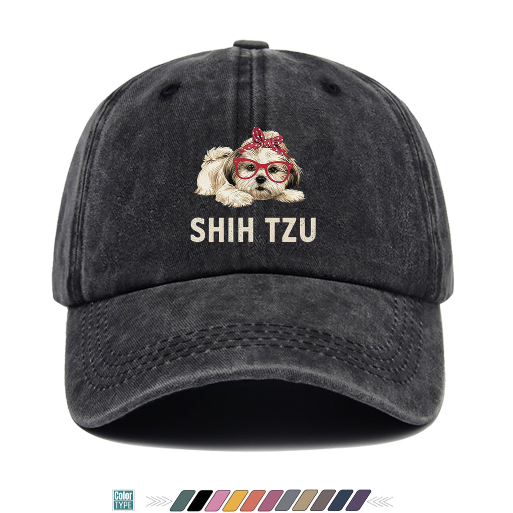 1pc Fashion Cartoon Shih Tzu Print Baseball Cap Comfortable Breathable Duck Tongue Hat Cute Pet Dog Pattern Red And White Polka Dot Bow + Red Frame Glasses Design Unisex Sun Hat Adjustable Size Suitable for Daily Travel, Shopping, Dating