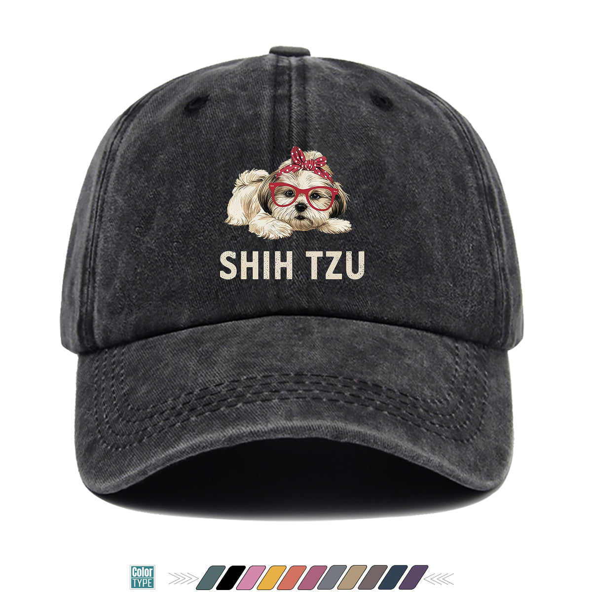 1pc Fashion Cartoon Shih Tzu Print Baseball Cap Comfortable Breathable Duck Tongue Hat Cute Pet Dog Pattern Red And White Polka Dot Bow + Red Frame Glasses Design Unisex Sun Hat Adjustable Size Suitable for Daily Travel, Shopping, Dating