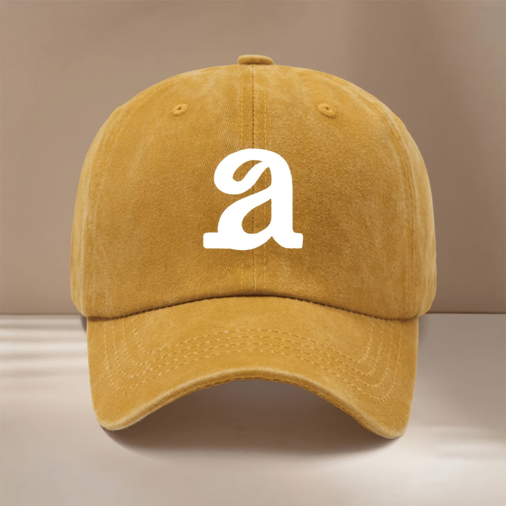 Baseball Cap with "a" Letter Graphic Print, Stylish and Unique Snapback Hat for Men and Women, Hip-hop Style Cap for Vacation, Travel, Gatherings, and Camping. Lightweight and Comfortable with a Curved Brim That Slims the Face. Adjustable Size.