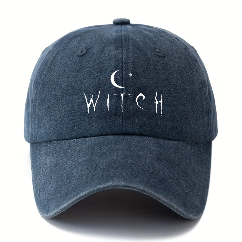 Fabric.Makefge Unisex Witch Baseball Cap Suitable for Halloween, Vintage Washed Curved Brim Hat with Moon & Star Design, Lightweight Durable Outdoor Cap for Women & Men, for Camping, Casual Wear, Witch Themed