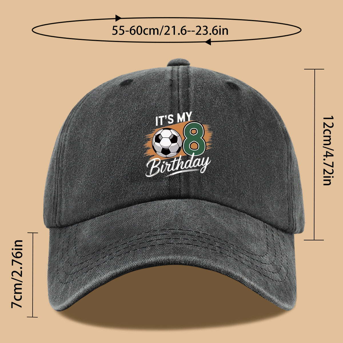 1pc Soccer-Themed Fun Number "8" Design Printed Baseball Cap, Comfortable and Breathable Sun Hat, Stylish and Simple, Unisex Baseball Cap with Adjustable Size, Trucker Hat, Beach Vacation Hat, Suitable for Outdoor Fishing, Cycling, Camping
