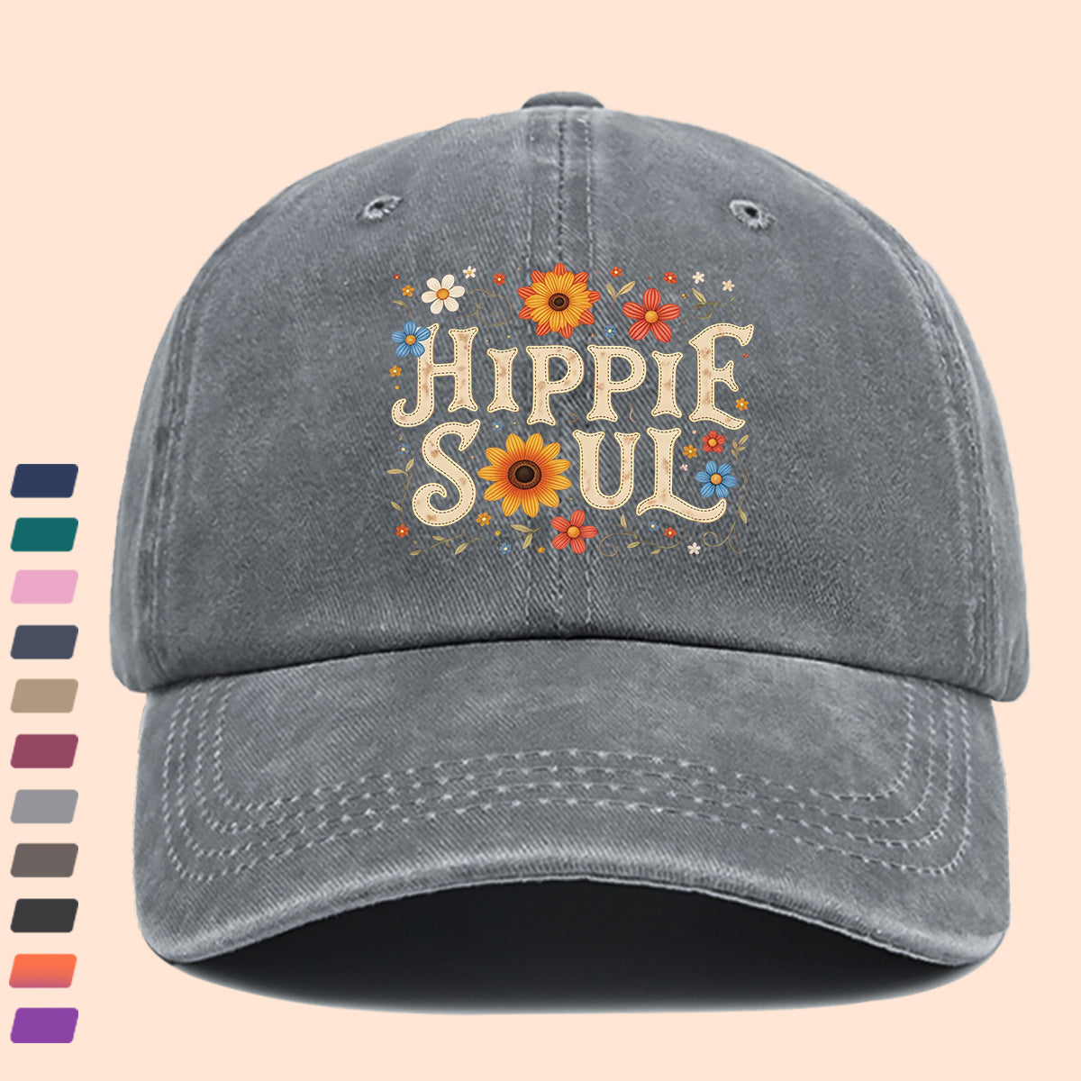 1pc 1pcs Hippie Soul Vintage Baseball Cap & Duckbill Sun Hat - Adjustable Unisex Retro Hat with Duckbill Cap, Suitable for Outdoor, Music Festivals, Travel, Daily Wear, Gift for Men & Women, Youth Street Fashion Accessory