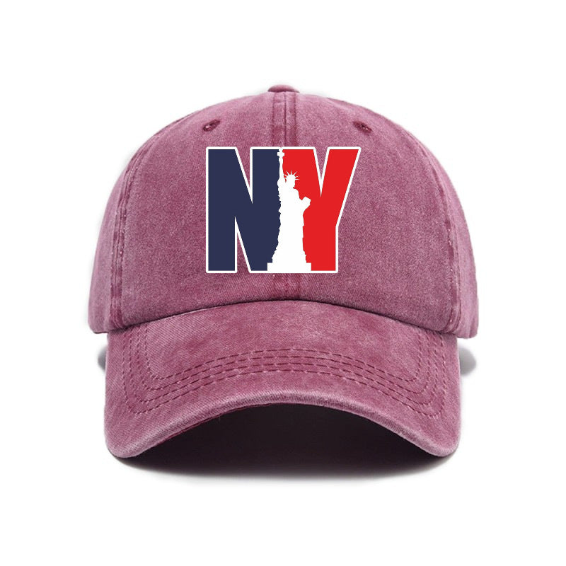 1 Washed Distressed Print Baseball Cap for Adults, NY Statue of Liberty Print, Washed Vintage Distressed Soft Top Baseball Cap, Unisex Versatile Baseball Cap