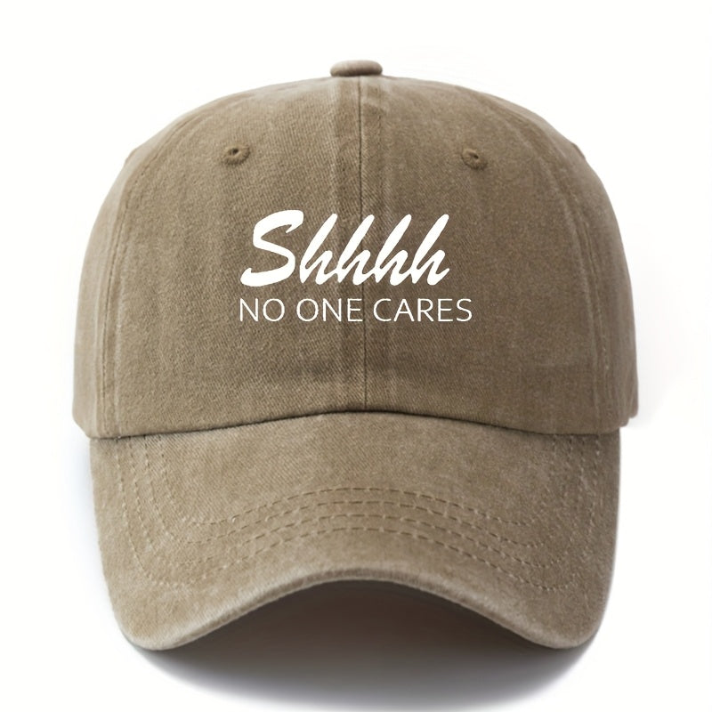 MAKEFGE "Shhhh NO ONE CARES" Funny Trucker Cap for Men & Women - Adjustable Lightweight Baseball Hat with 6-Panel Design, Breathable Suitable for Outdoor, Casual, Driving, - Unisex Adult Hat in 4 Colors (Black/Dark Gray/Beige/Pink)