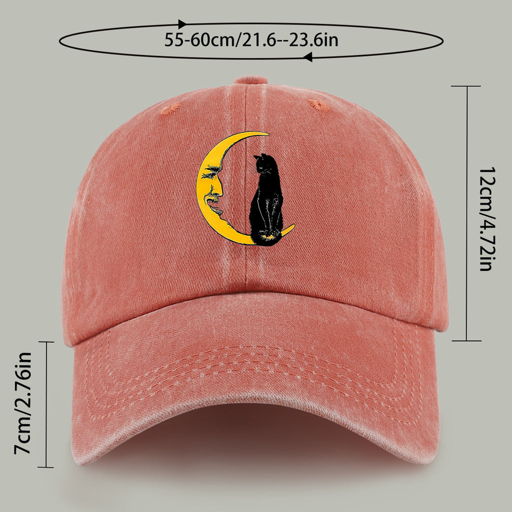 1pc Moon Cat Print Baseball Cap, Creative Illustration Sun Hat, Lightweight Comfortable Breathable Adjustable Size, Black PAPA Truck Driver Retro Dad Hat, Mom Beach Vacation Sun Hat, Youth Couple Outdoor Skate Hat
