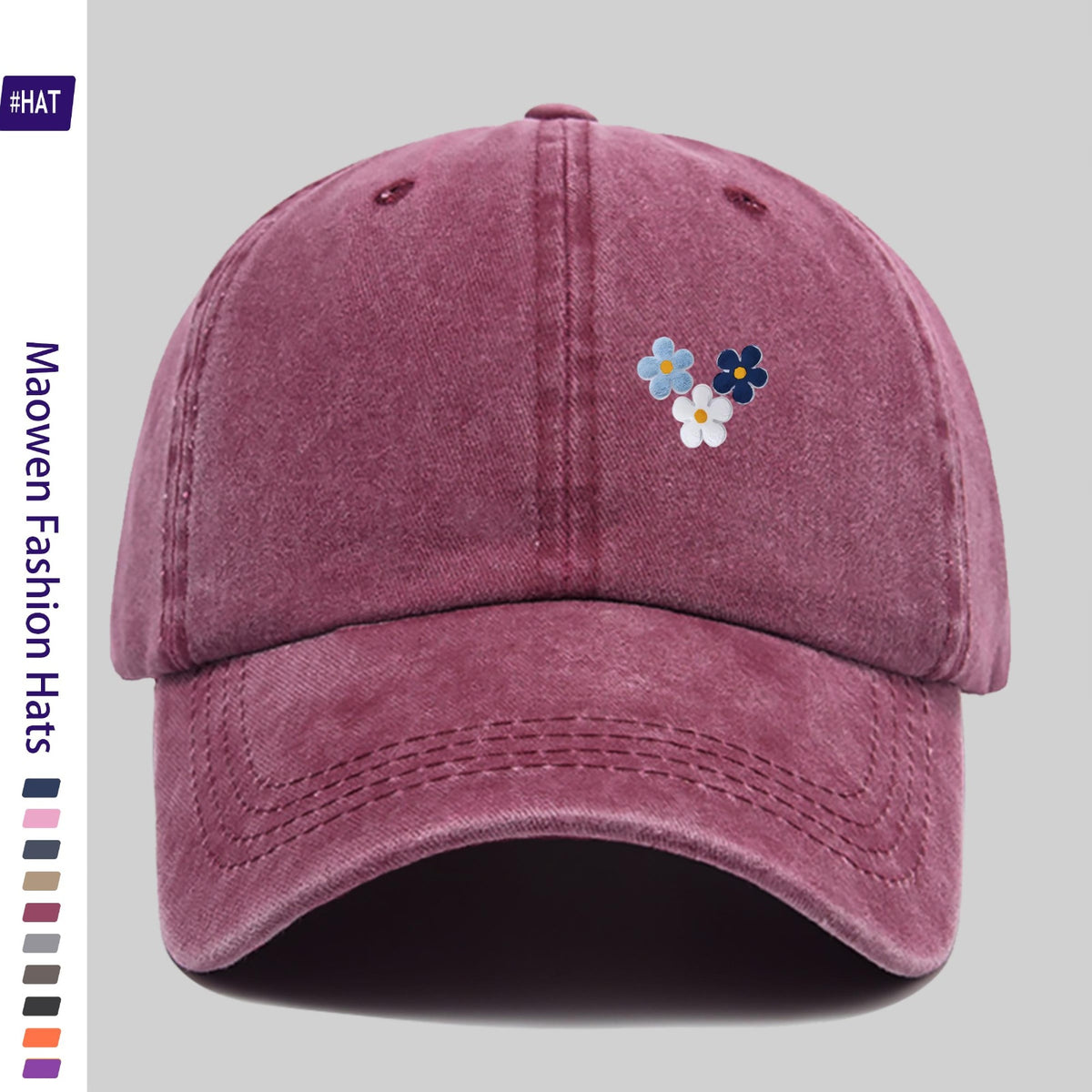 1pc of Vintage Distressed Adjustable Sports Cap, Washed Style Hat, Fresh and Elegant Three-flower Combination Print Design, Outdoor Casual Cap, Fashionable Printed Breathable Baseball Cap, a Must-have Fashion Item