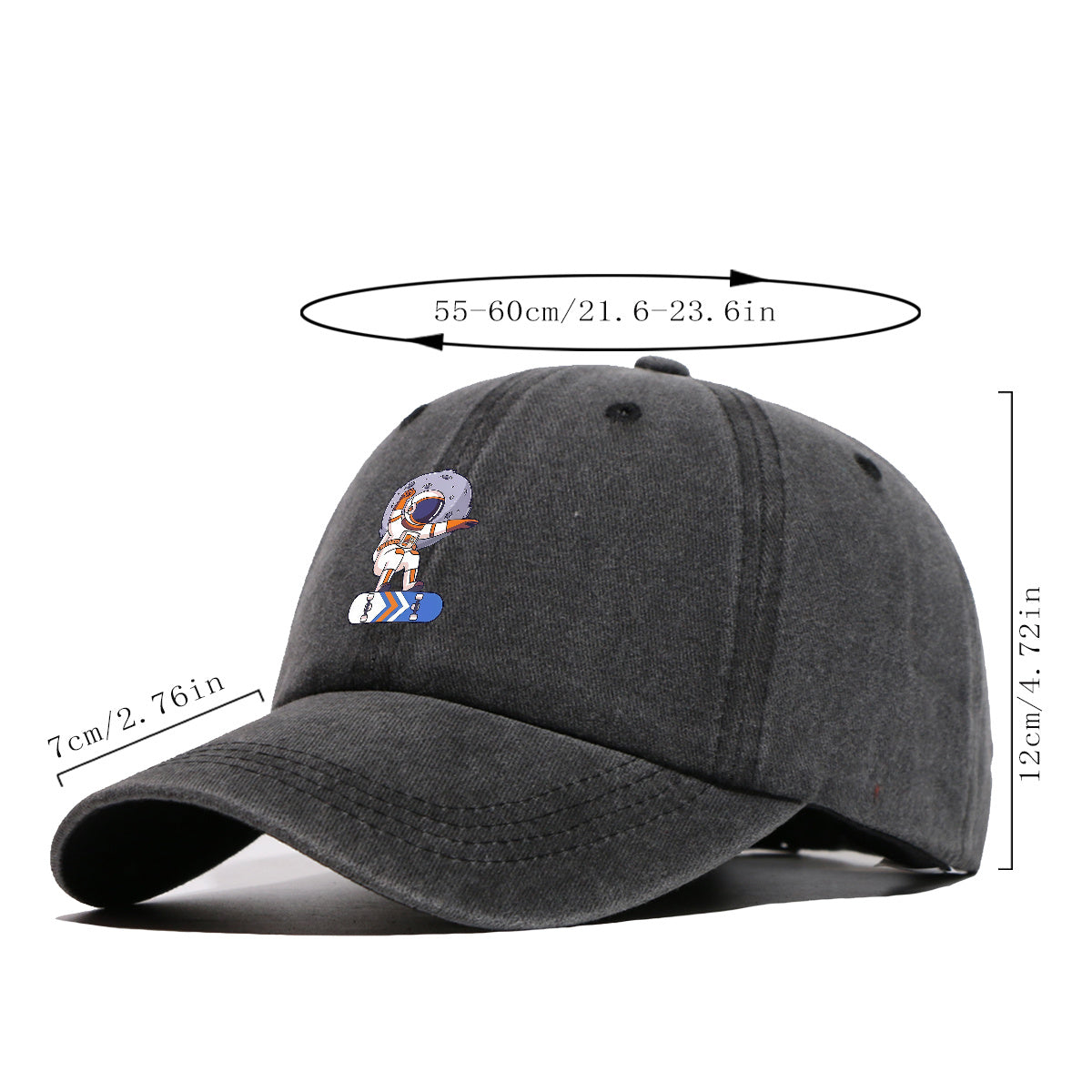 1pc Astronaut Skateboard Print Baseball Cap, Trendy Individual Sun Hat, Fashionable Cool Breathable Unisex Duckbill Cap, Adjustable Size Street Hip-Hop Hat, Outdoor Travel Sunshade Hat Suitable for Skateboarding, Street Dance, Camping