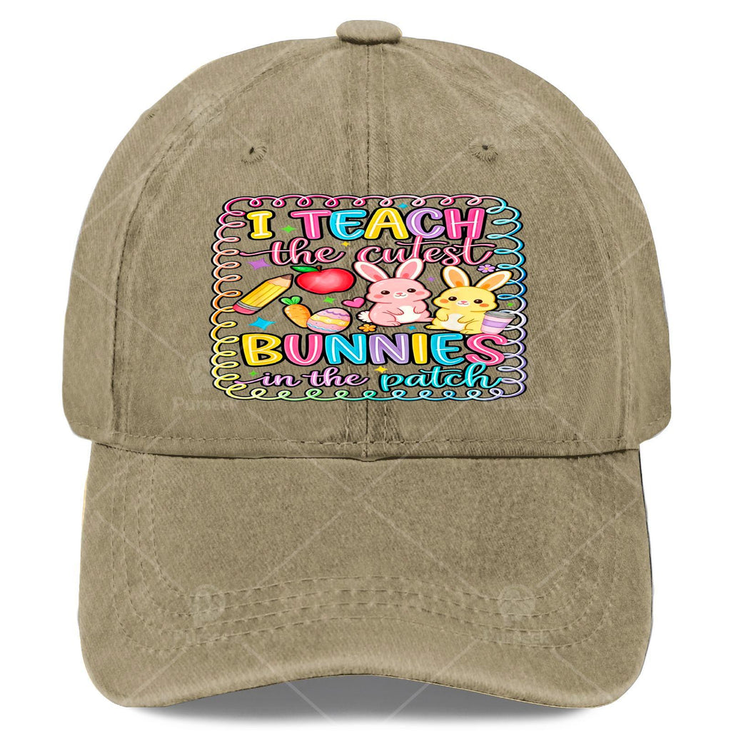Retro Baseball with Bunny Teacher - Lightweight Full-Body Print Round Suitable for Easter, Christmas, 4th & Events, Hand Washable for Tournaments, Casual Wear - I Teach The Cutest Bunnies in The Patch