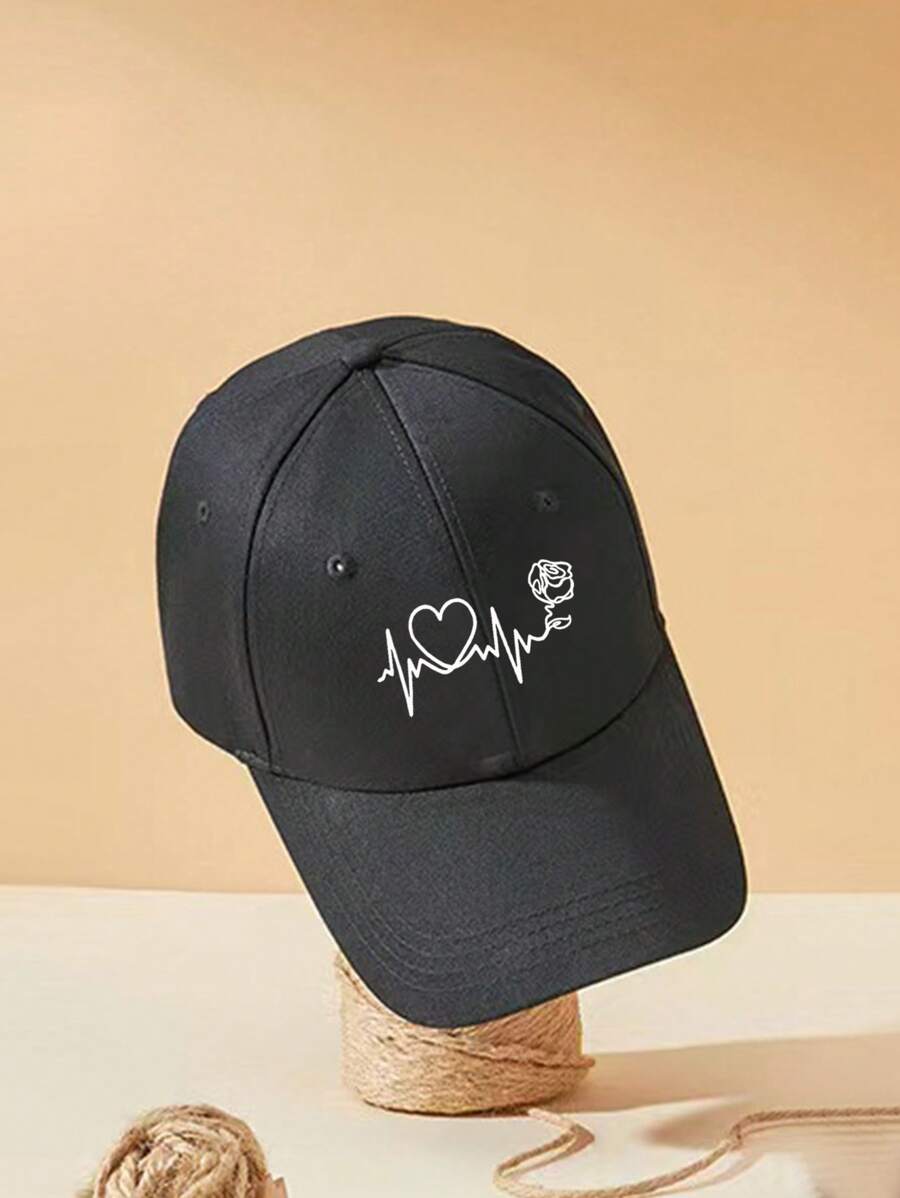 1 Stück Damen Baseballkappe mit Schwarz-Linien & Schmetterling Muster, Outdoor Sonnenhut zum Valentinstag