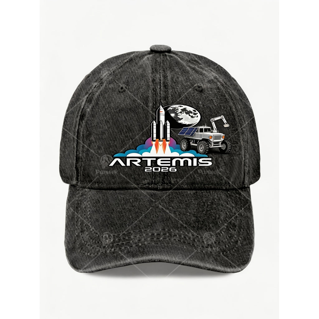 Space Rocket Moon Rover Graphic Hat for Men Women Retro Cool Streetwear Casual Cap Anniversary Gift