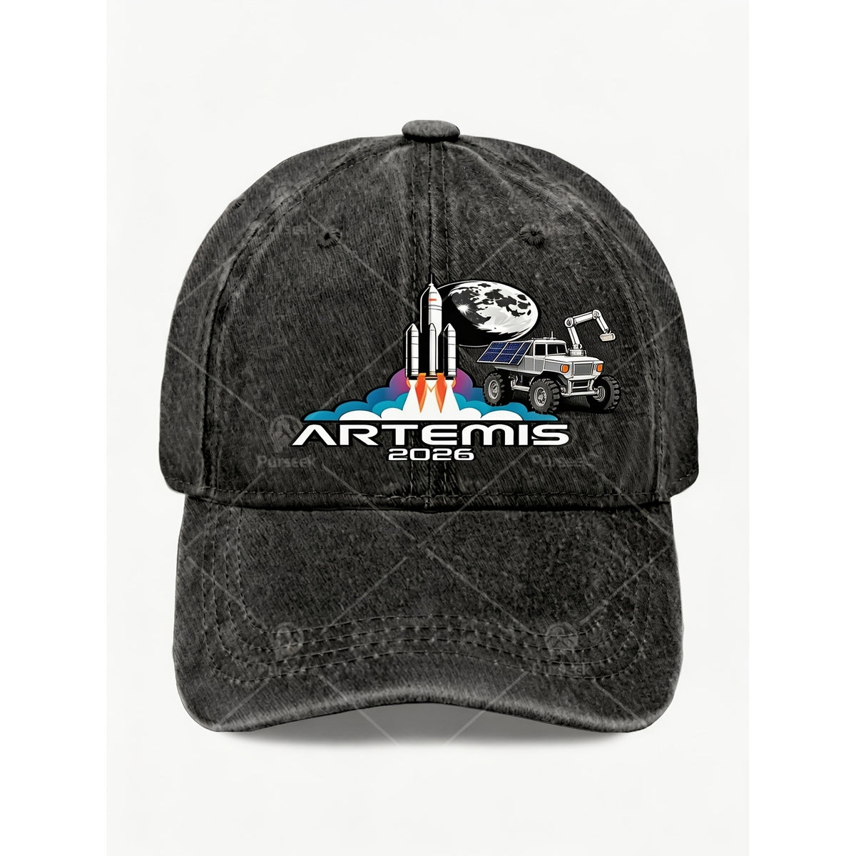 Space Rocket Moon Rover Graphic Hat for Men Women Retro Cool Streetwear Casual Cap Anniversary Gift