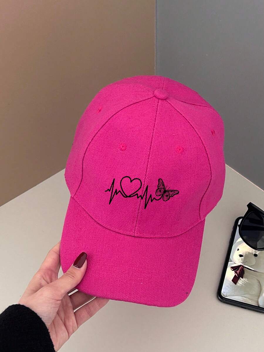 1 Stück Damen Baseballkappe mit Schwarz-Linien & Schmetterling Muster, Outdoor Sonnenhut zum Valentinstag